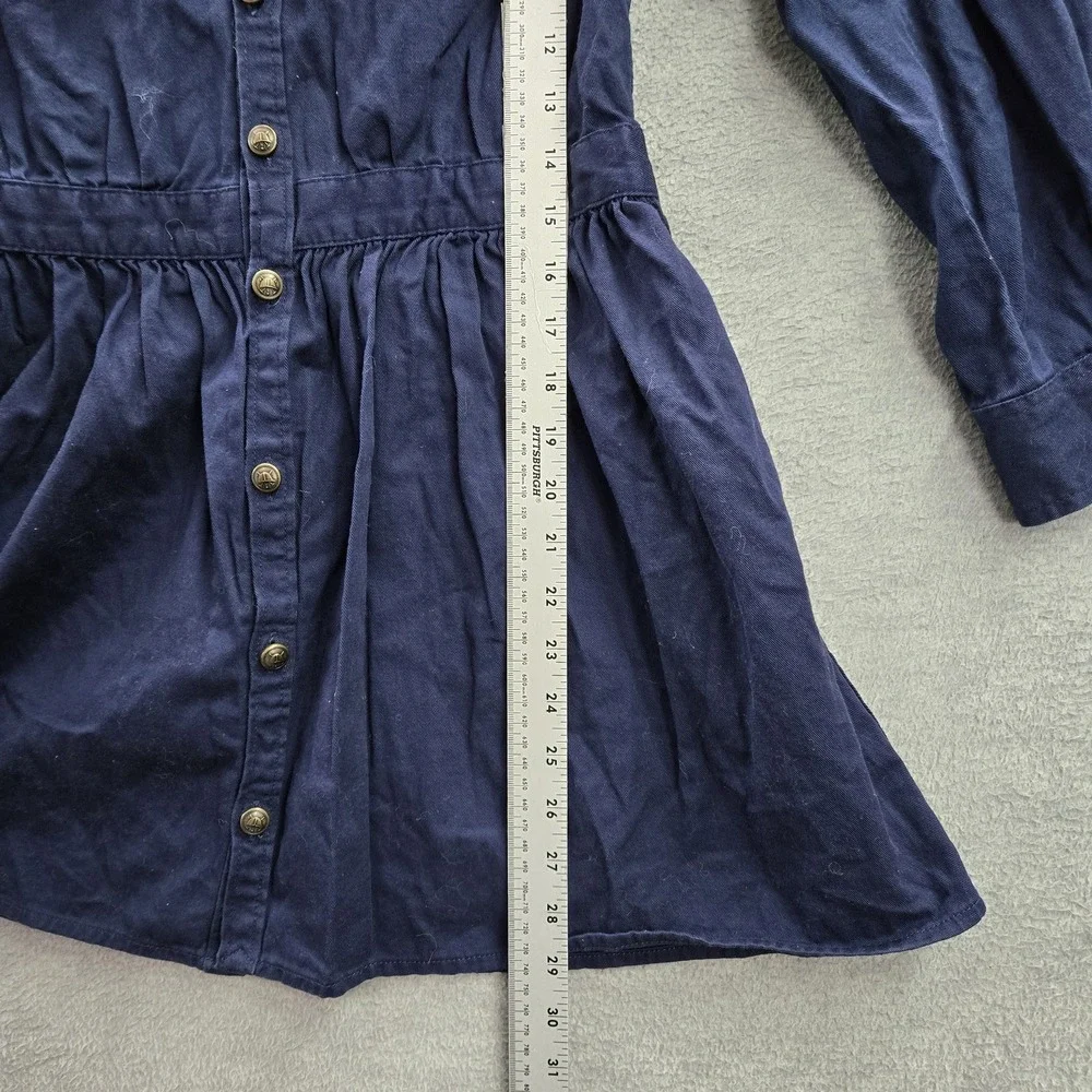 Ralph Lauren Girls Dress 14 Blue Knee Length Shirt Twill A Line Button Up Collar